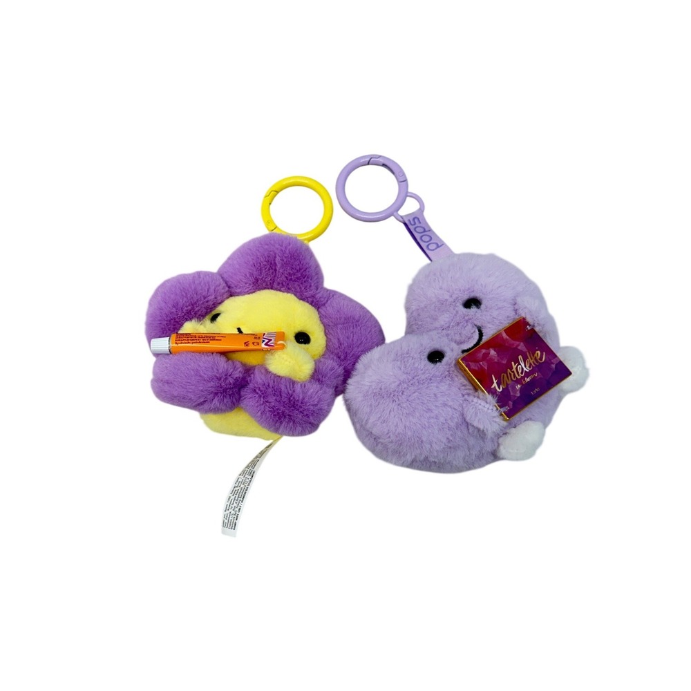 Zuru Mini Brands Ulta Beauty Pops Plush Keychain Set 2 Flower Heart Purple